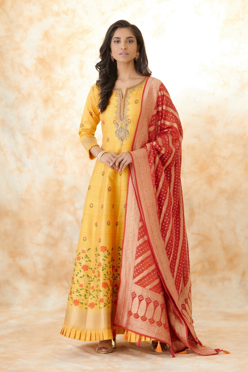 Buy Mango Yellow Silk Anarkali Suit For Women Online Frontierraas