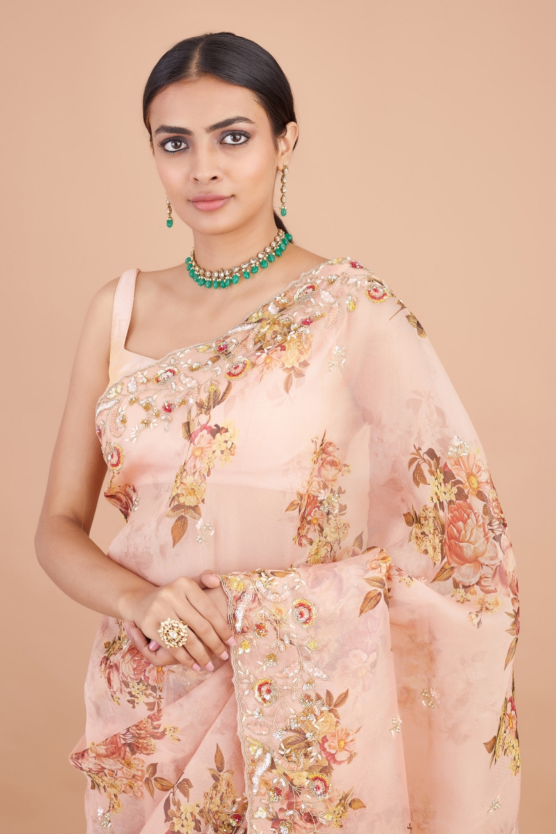 Floral print 2025 organza sarees online