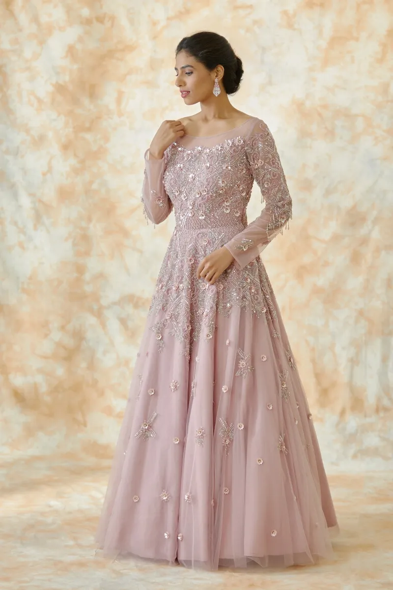 Buy Onion Pink Embroidered Net Gown For Women Online Frontierraas