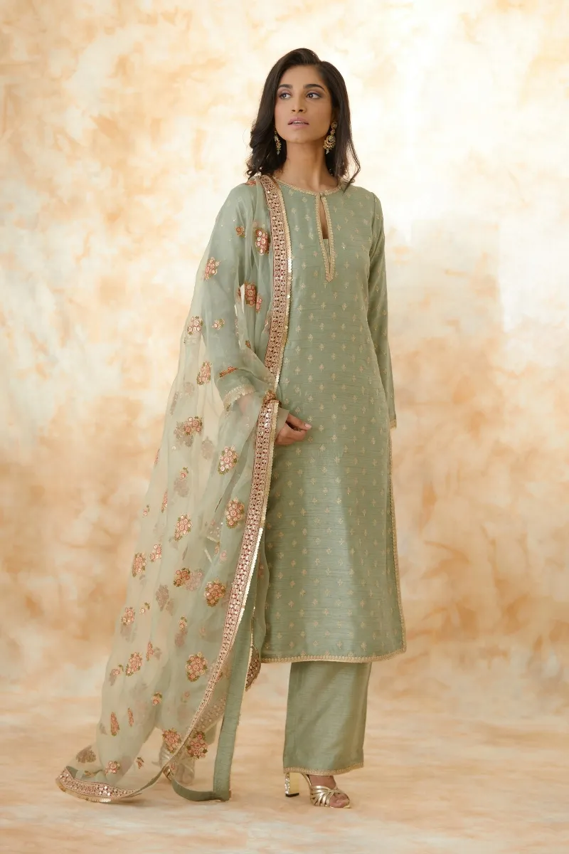 Buy Mint Green Raw Silk Palazzo Suit For Women Online Frontierraas