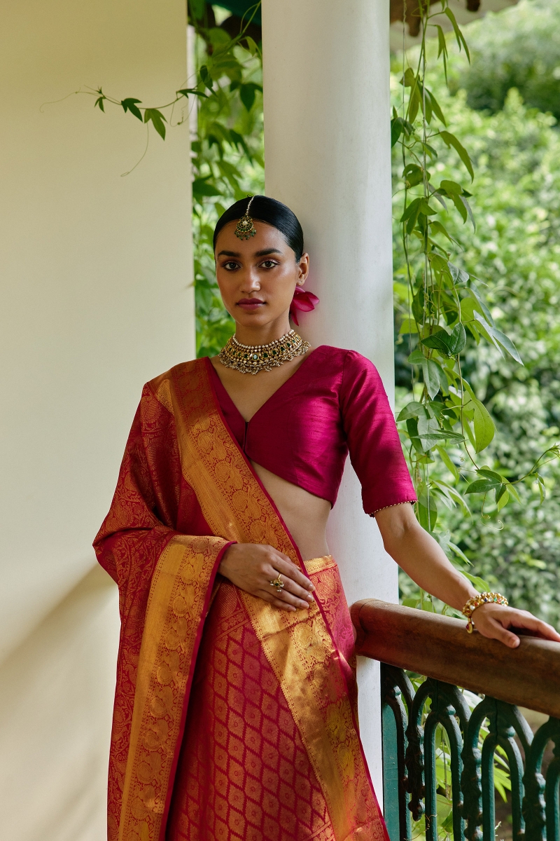 Buy Love Red Kanjivaram Silk Saree For Women Online - Frontierraas