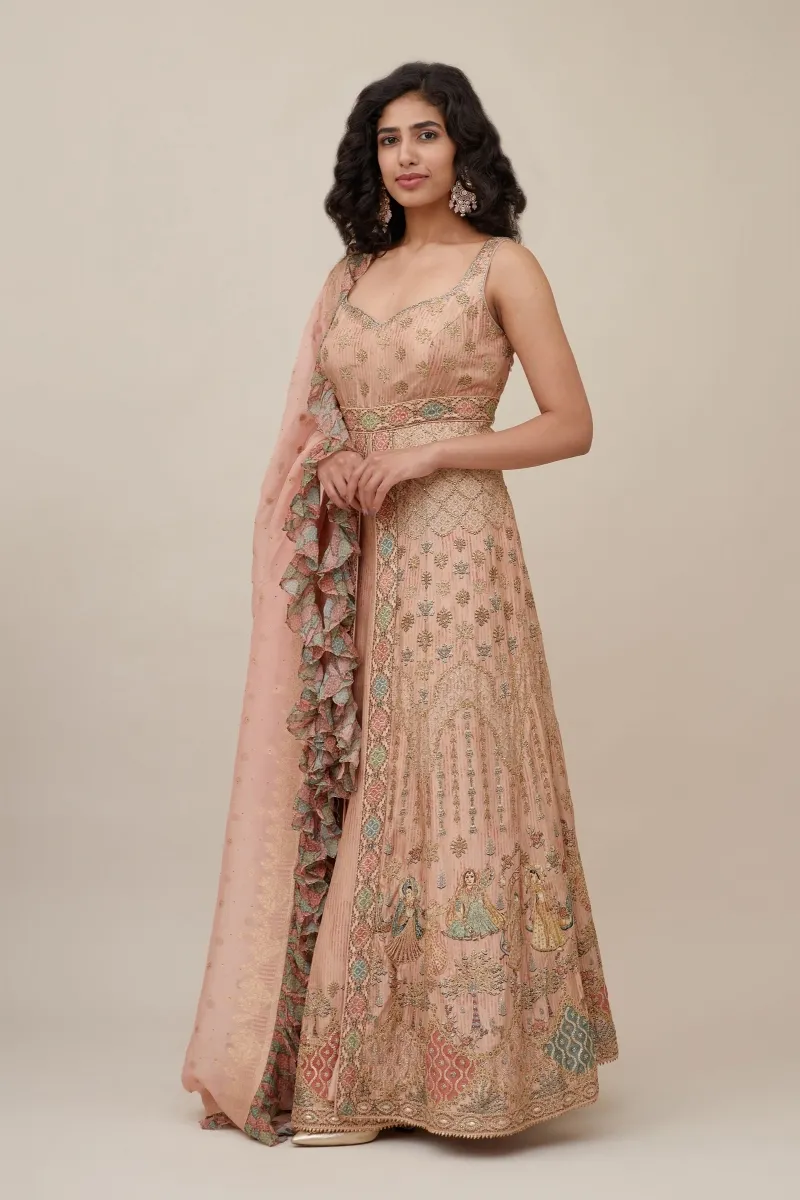 open lace back dress Pastel Embroidered Anarkali Gown – ODHNI