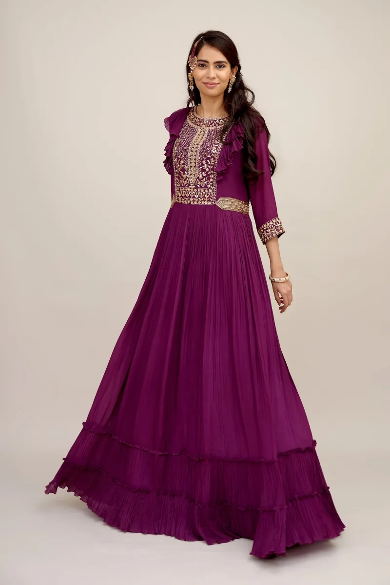 Buy Eggplant Purple Georgette Gown For Women Online - Frontierraas