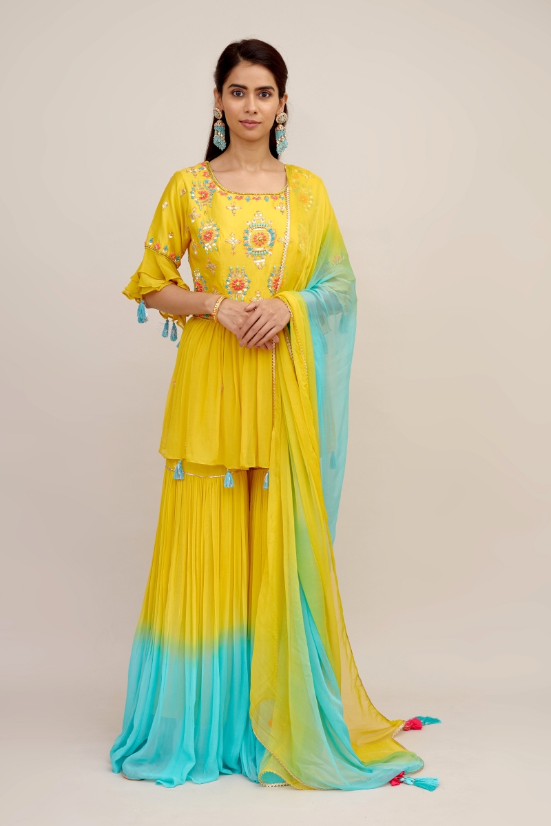 Yellow Sharara Suits: Buy Yellow Sharara Suits Online in India | Aachho