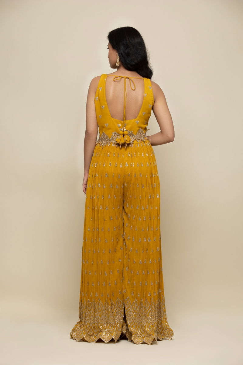Mustard Yellow Georgette Jumpsuit Frontier Raas
