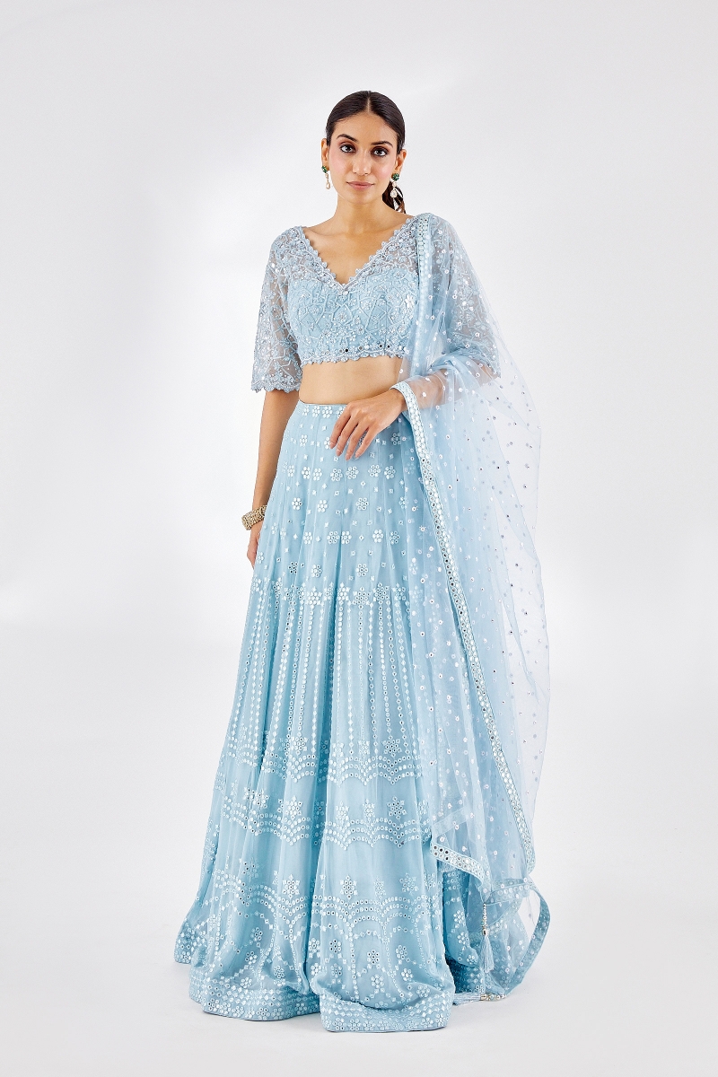 Baby Blue Georgette Lehenga Frontier Raas