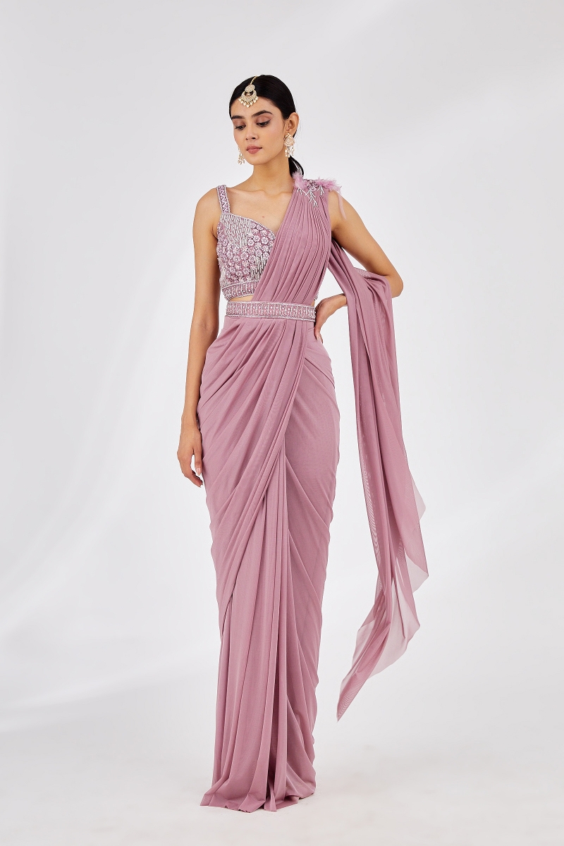 Buy Maroon Pre Drape Saree Gown Online on Fresh Look Fashion