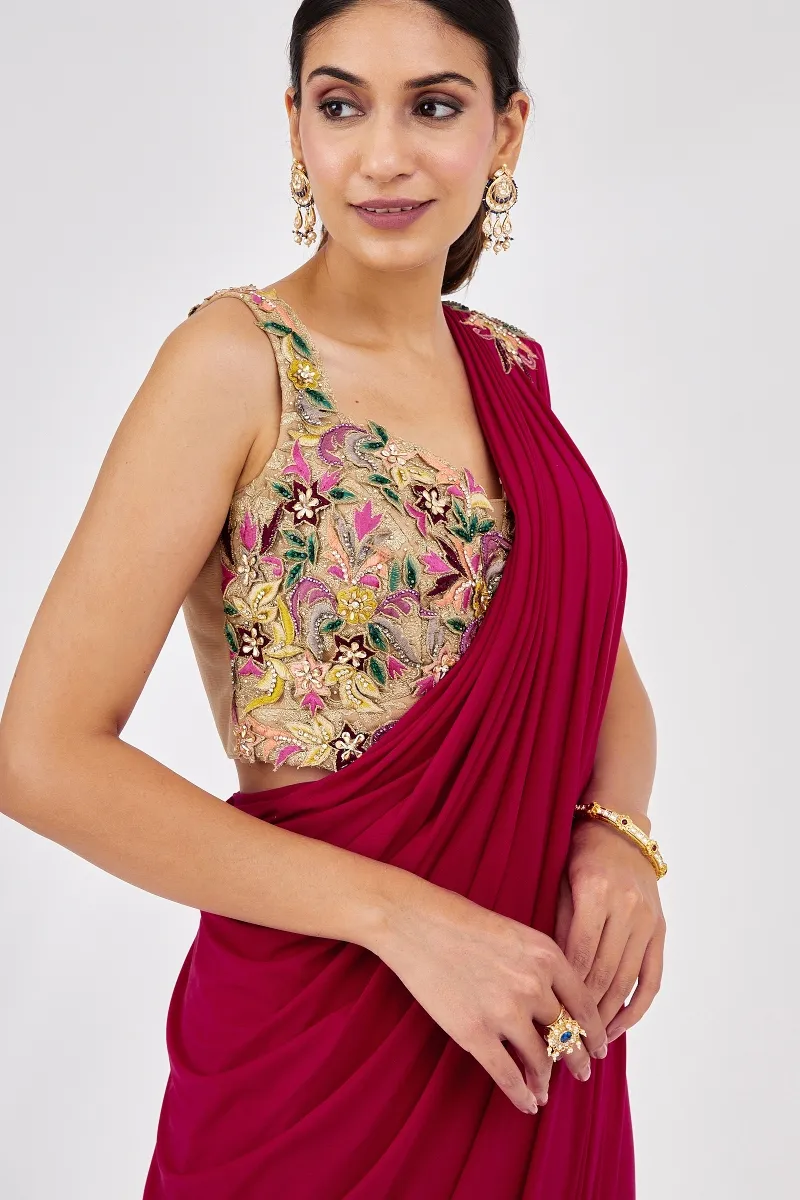 Fuchsia Pink Drape Saree