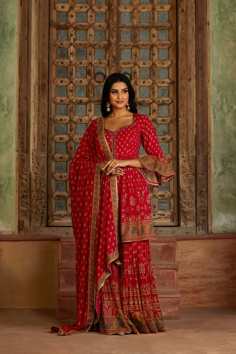 Earthy Red Sharara Suit Frontier Raas