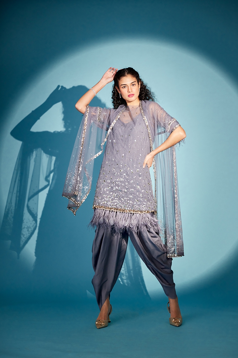 Embroidered Grey Cotton Un-Stitched Suit Set | Sooti Dhage-27001 |  Cilory.com
