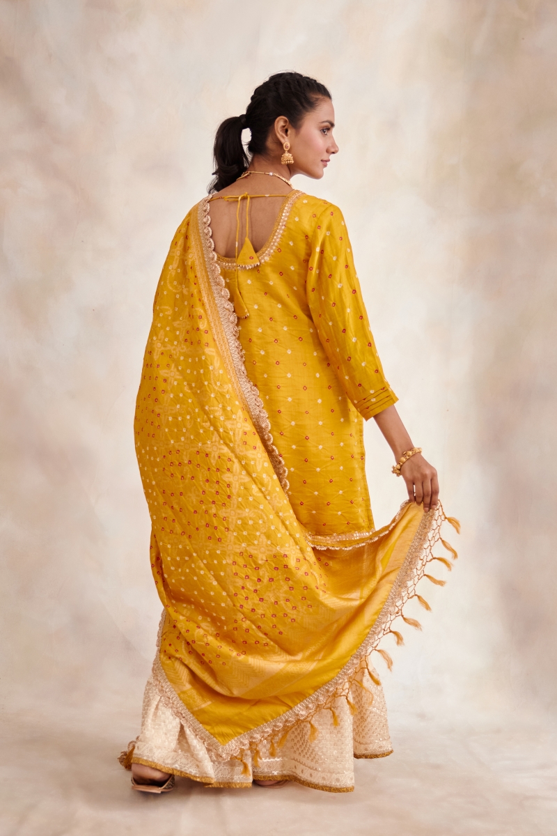 Yellow bandhani suit discount