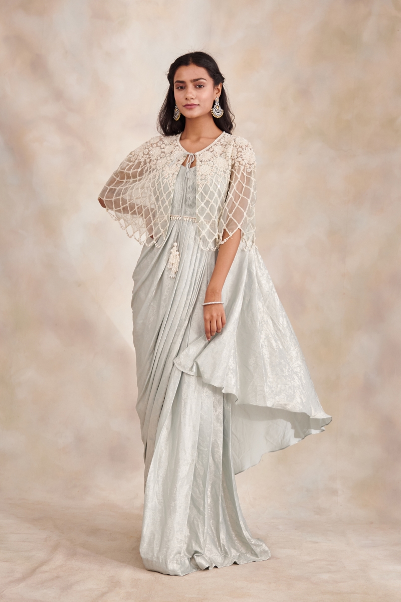 Pearly Sea Green Drape Saree Frontier Raas
