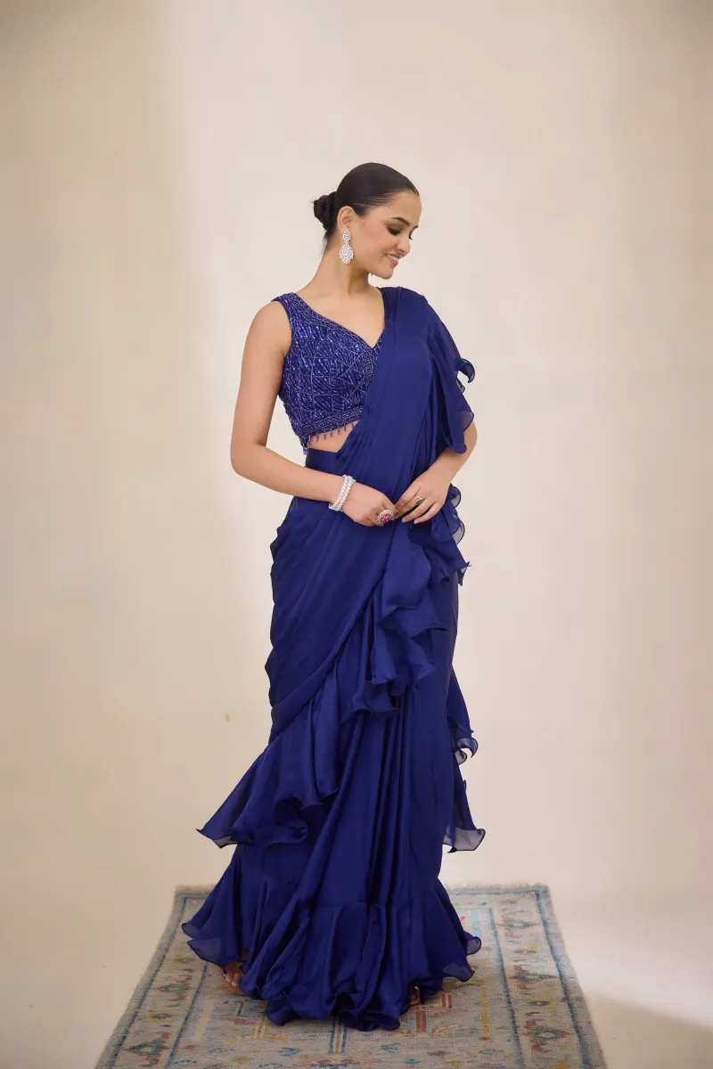 blue saree dress Royal Blue Saree Gown main image 0