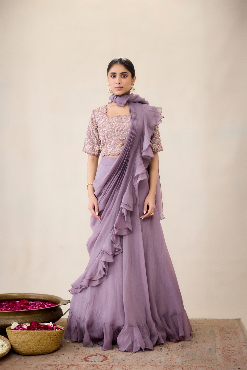 Mauve Lehenga Sharara Set Frontier Raas