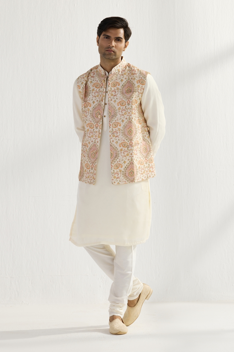 Cream Silk Half Jacket Set Frontier Raas