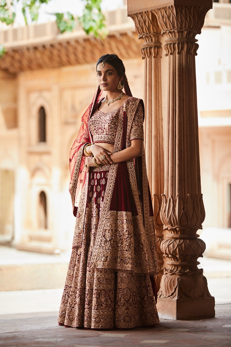 Buy Burgundy Embroidered Bridal Lehenga For Women Online