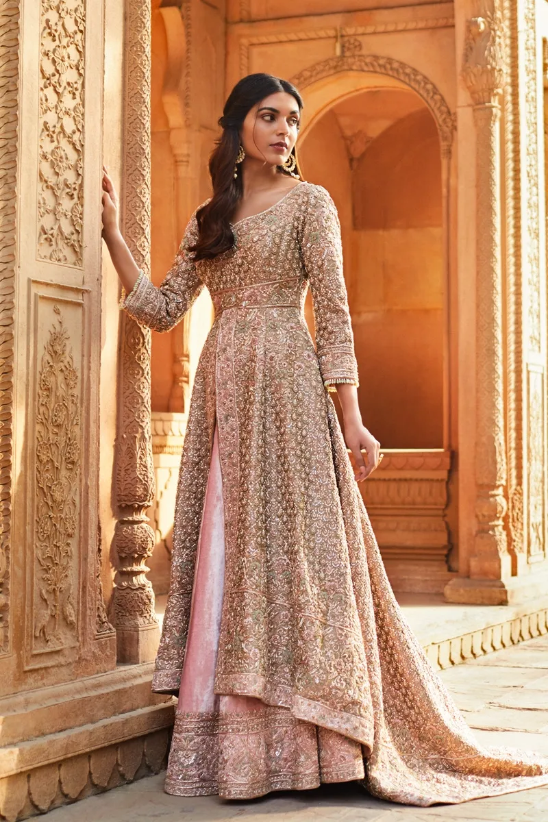 Buy Dusty Pink Embroidered Jacket Lehenga For Women Online