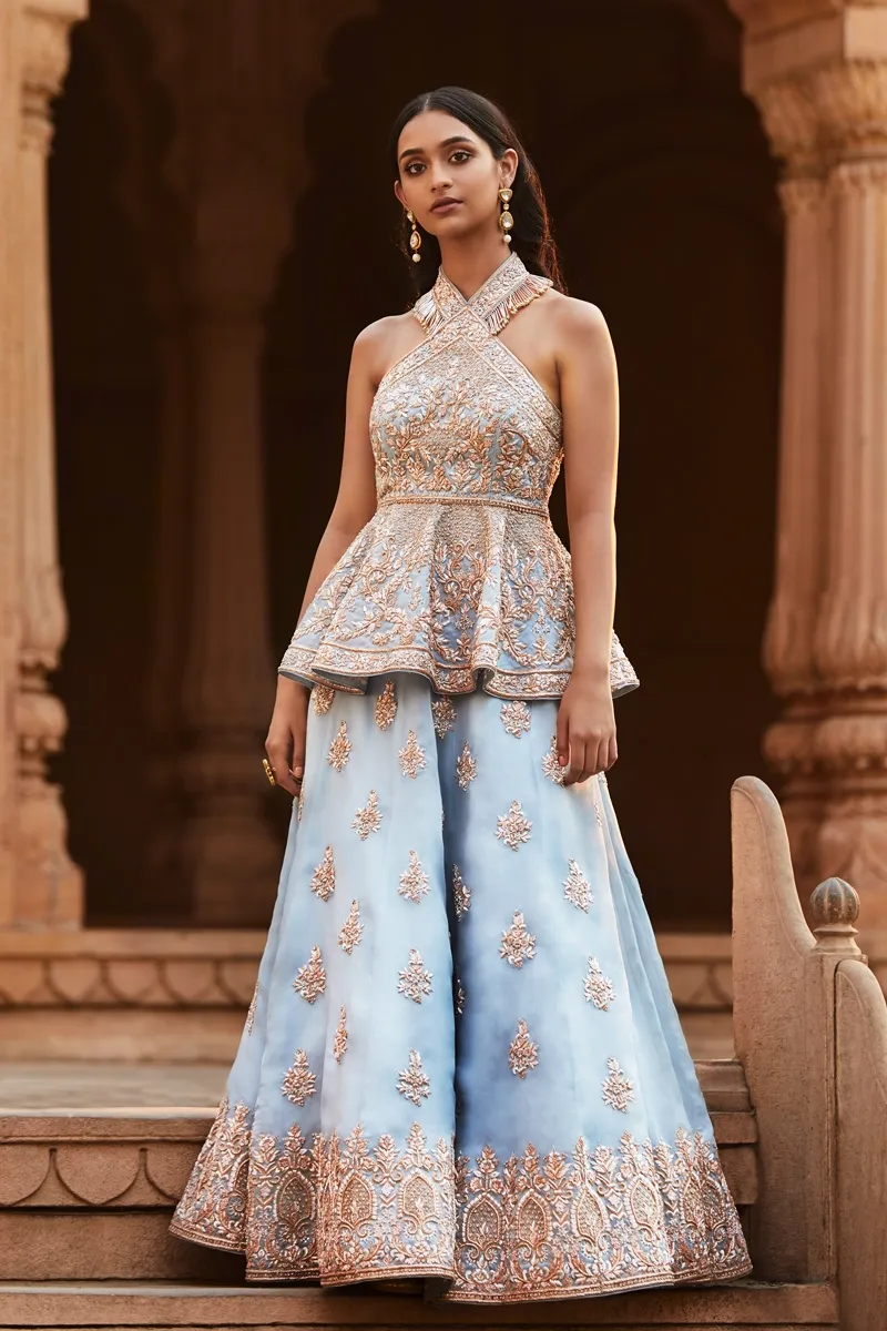 Buy Powder Blue Peplum Style Lehenga Set For Women Online