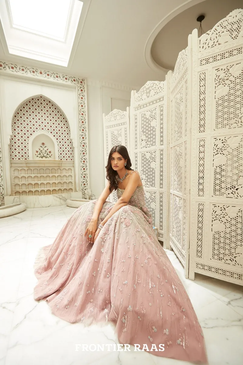 Sage Green & Pink Ombre Gown- Frontier Raas