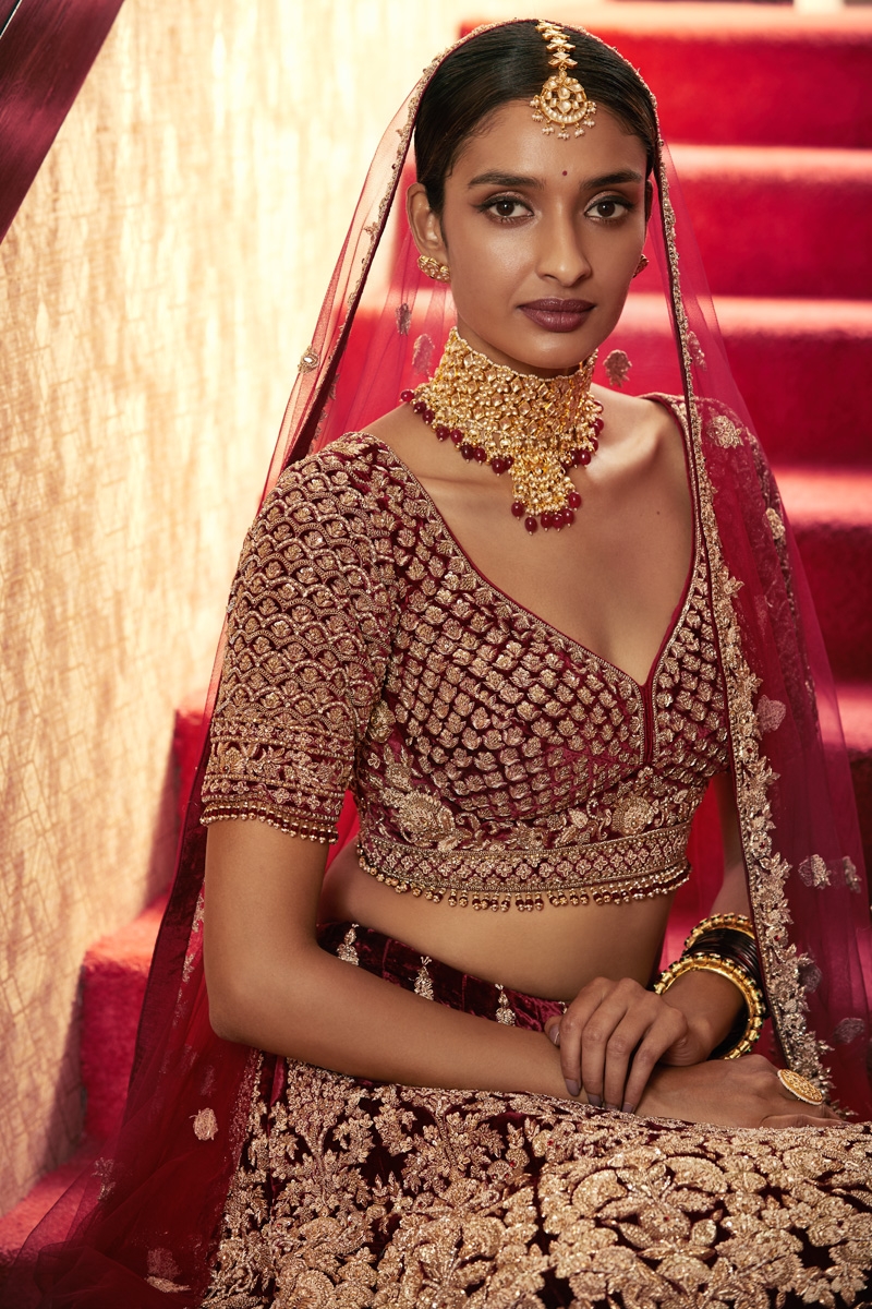Maroon and sales green bridal lehenga
