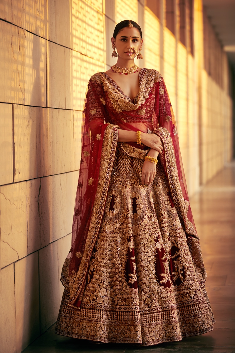 Orange and maroon lehenga clearance