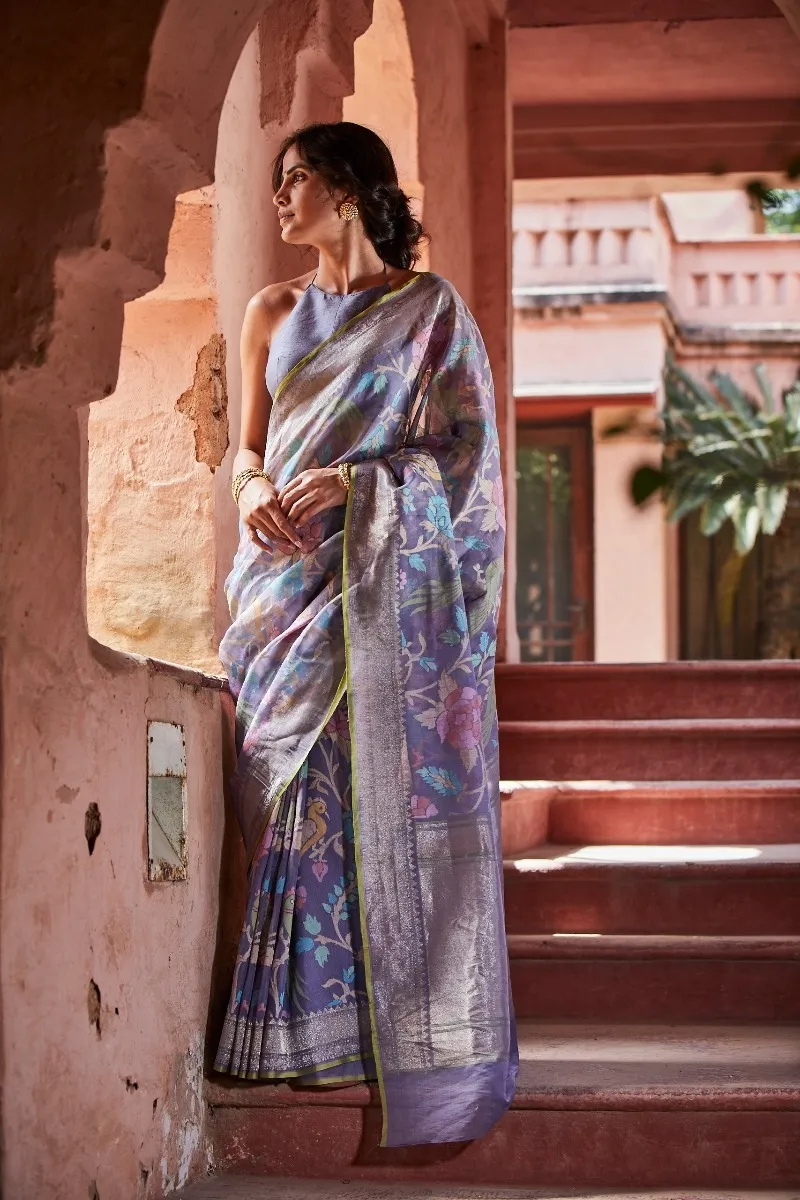 Buy Lilac Cotton Jamdani Saree For Women Online
