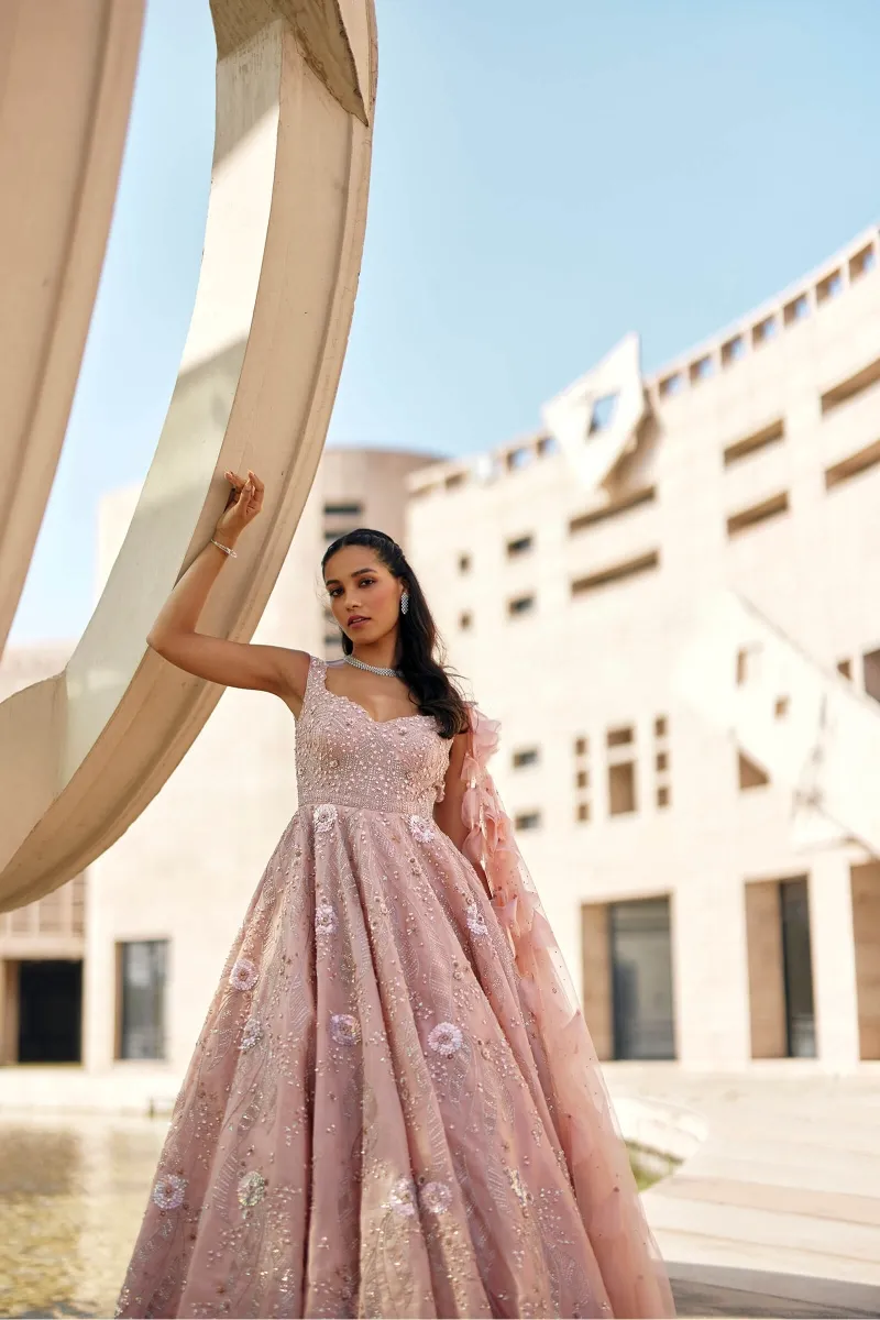 Blush Pink Organza Gown- Frontier Raas