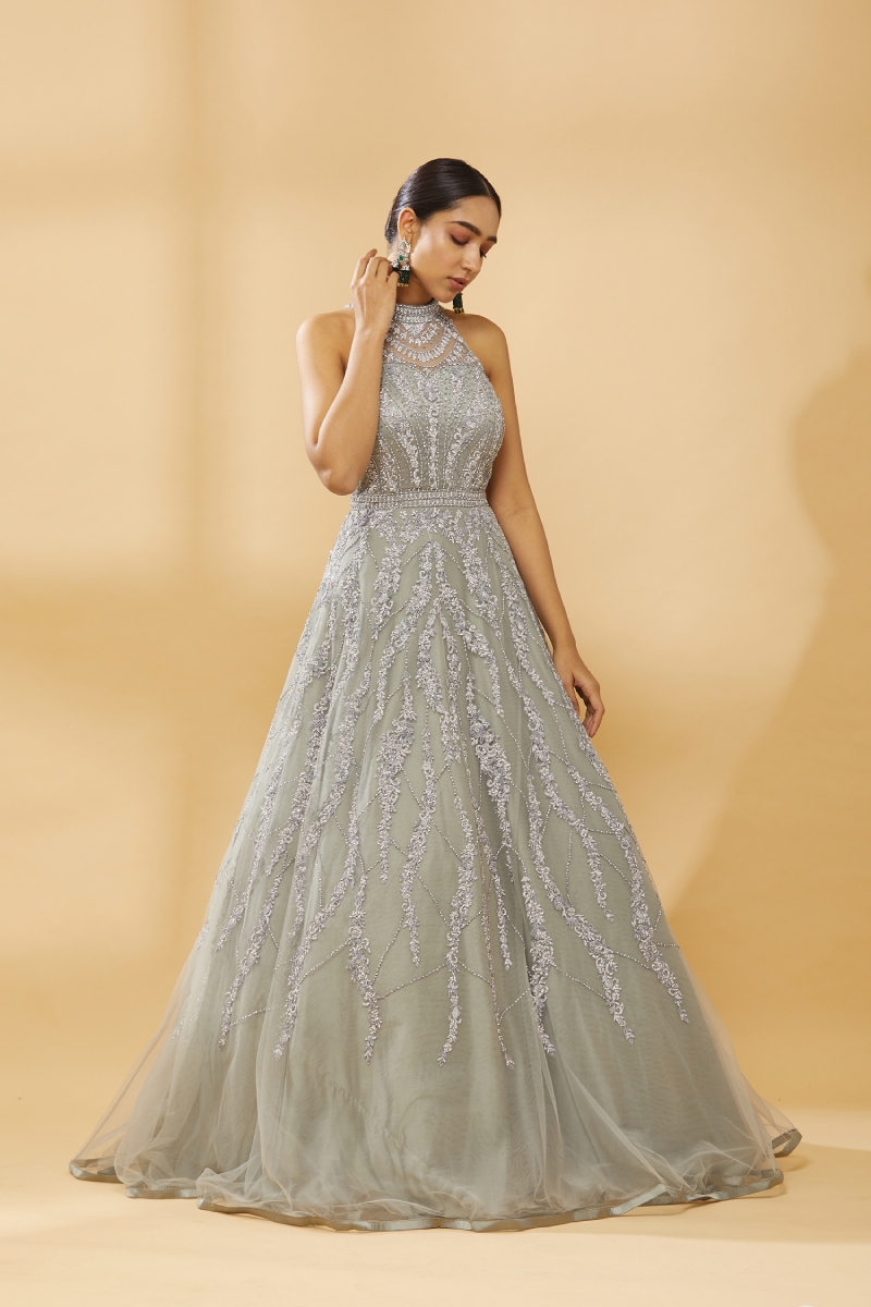 This Rami Salamoun blue x silver jeweled gown is absolutely stunning |  Evening dresses online, Formal evening dresses, Gorgeous gowns