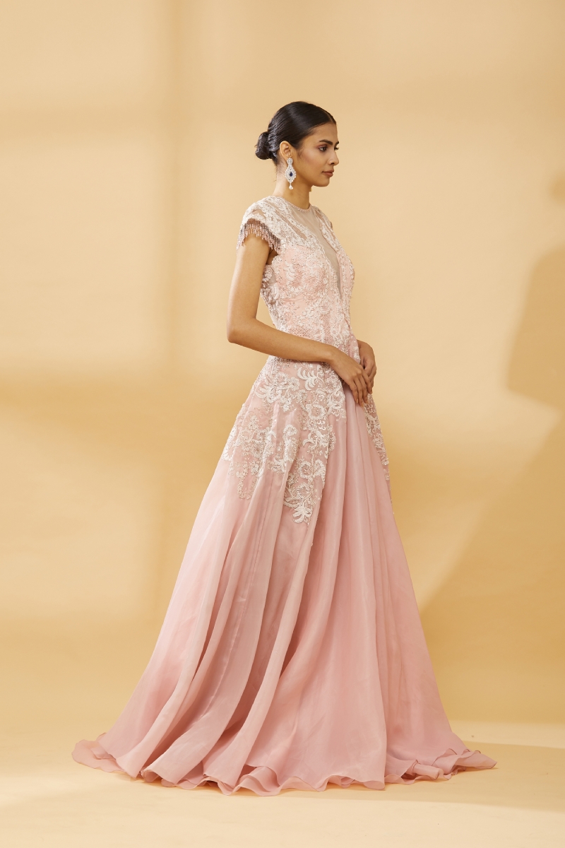 Two Pieces Long Sleeves Lace Wedding Dress Blush Pink Boho Beach Weddi –  Bohogown