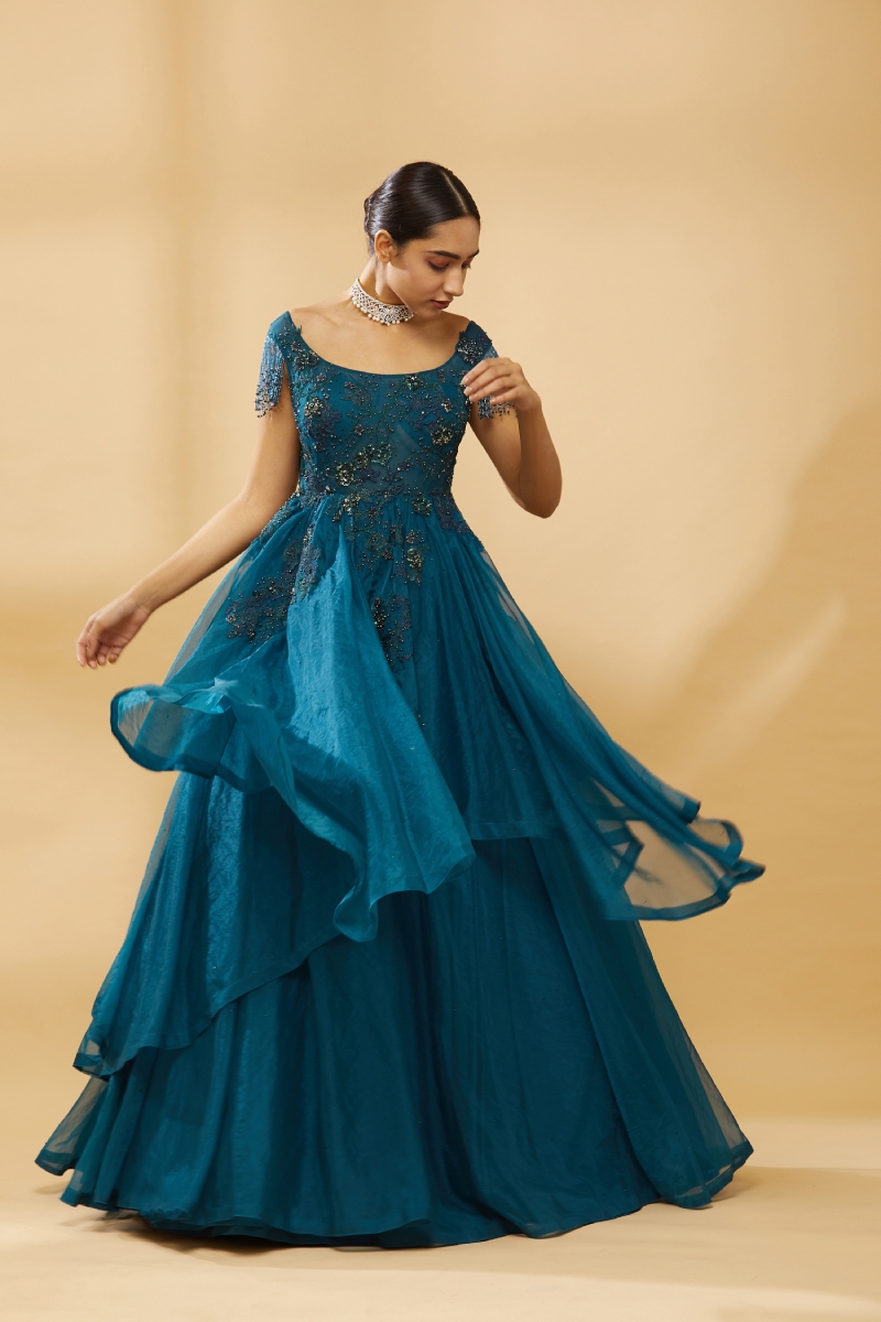 Buy Georgeous Blue Gown Online @Mohey - Indo Western for Women