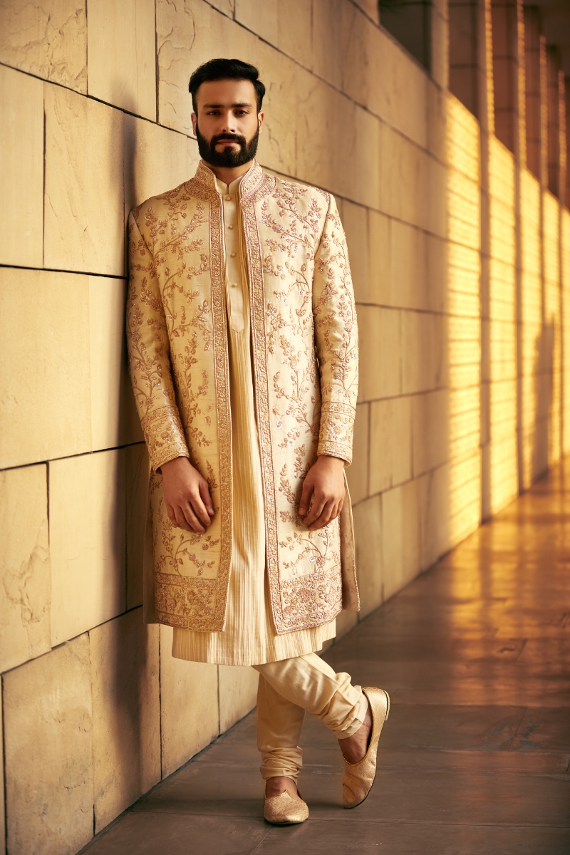Buy Ivory Embroidered Sherwani For Women Online