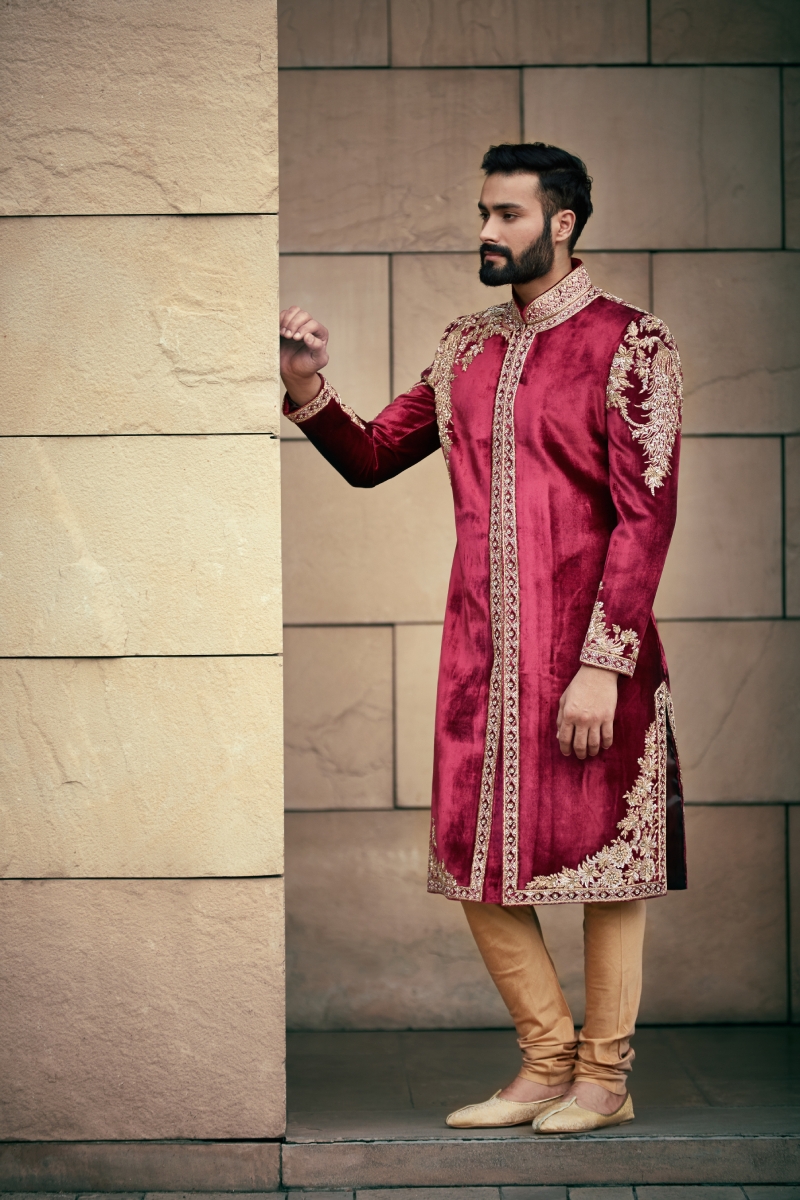 Sherwani maroon colour sale