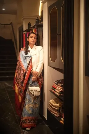 Serene Blue Ikat Silk Saree