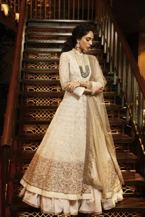 Ivory Mughal Motifs Anarkali Jacket