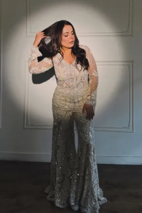 Beige Gold Net Co-ord Set