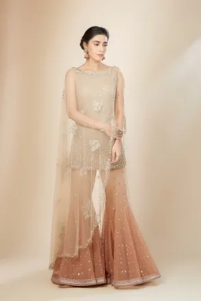Beige And Rust Ombre Sharara Set