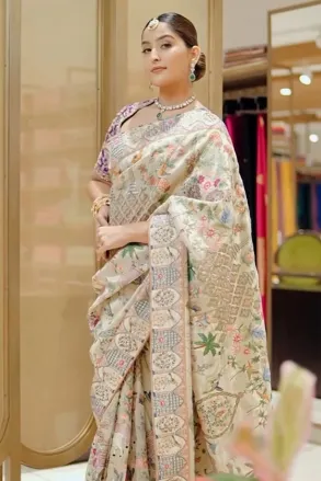 Ivory Tissue Silk Saree