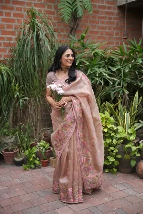 Pink Organza Silk Saree