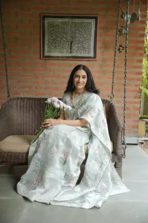 Dusky Blue Tissue Silk Saree