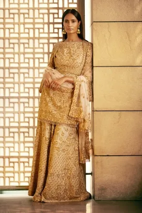 Beige Shimmer Sharara Suit Set