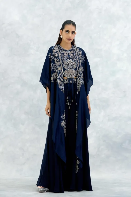 Ink Blue Silk Sharara Set