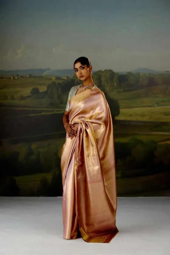 Pastel Pink Tissue Silk Saree