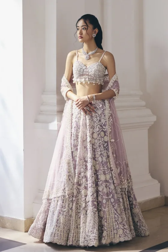 Lavender Net Lehenga Set