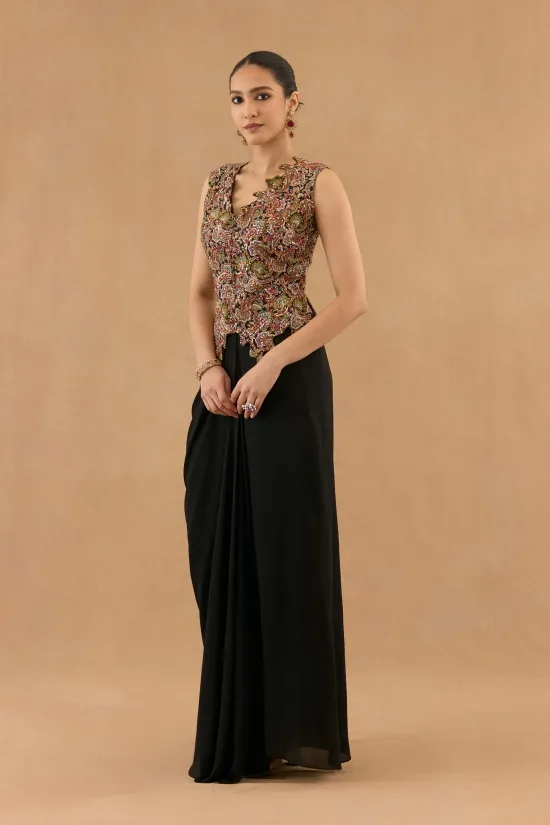 Black Georgette Drape Saree
