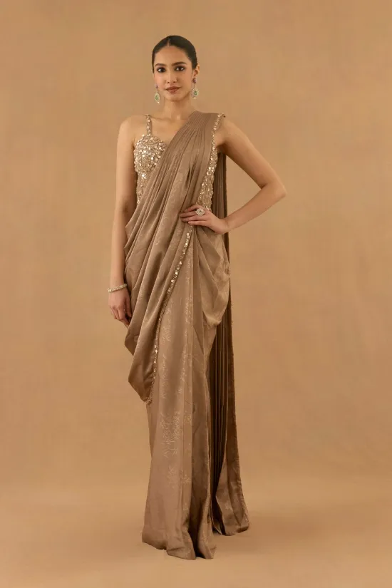 Mocha Brown Satin Drape Saree Mocha Brown Satin Drape Saree