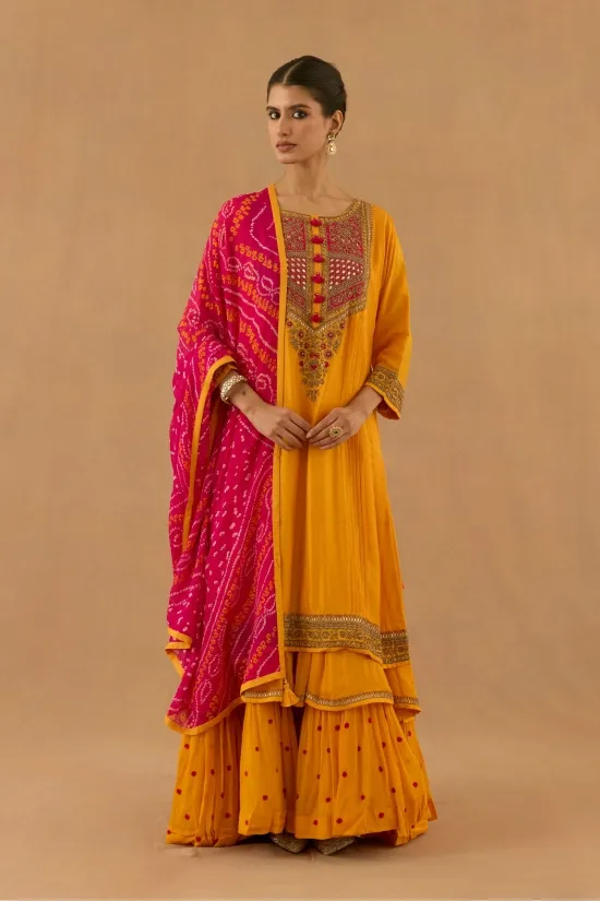 Mango Yellow Organza Anarkali Set Mango Yellow Organza Anarkali Set