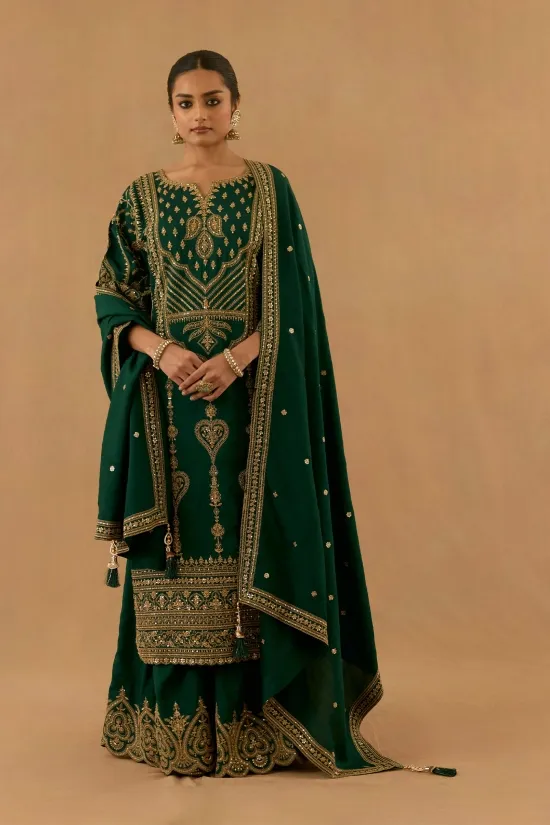 Emerald Green Silk Sharara Set