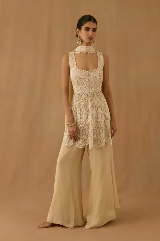 Vanilla Gold georgette Sharara set