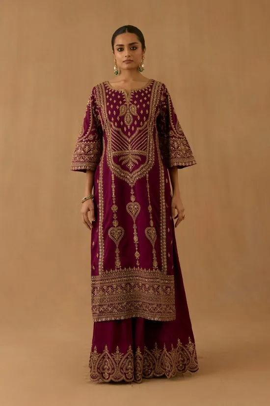 Wine Silk Sharara set
