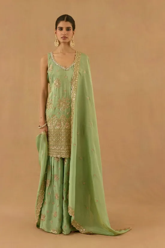 Pastel Green Silk Garara set